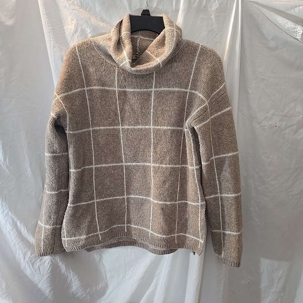 Madewell Wool Blend Turtleneck Beige and White Windowpane‎  Sweater Size XS